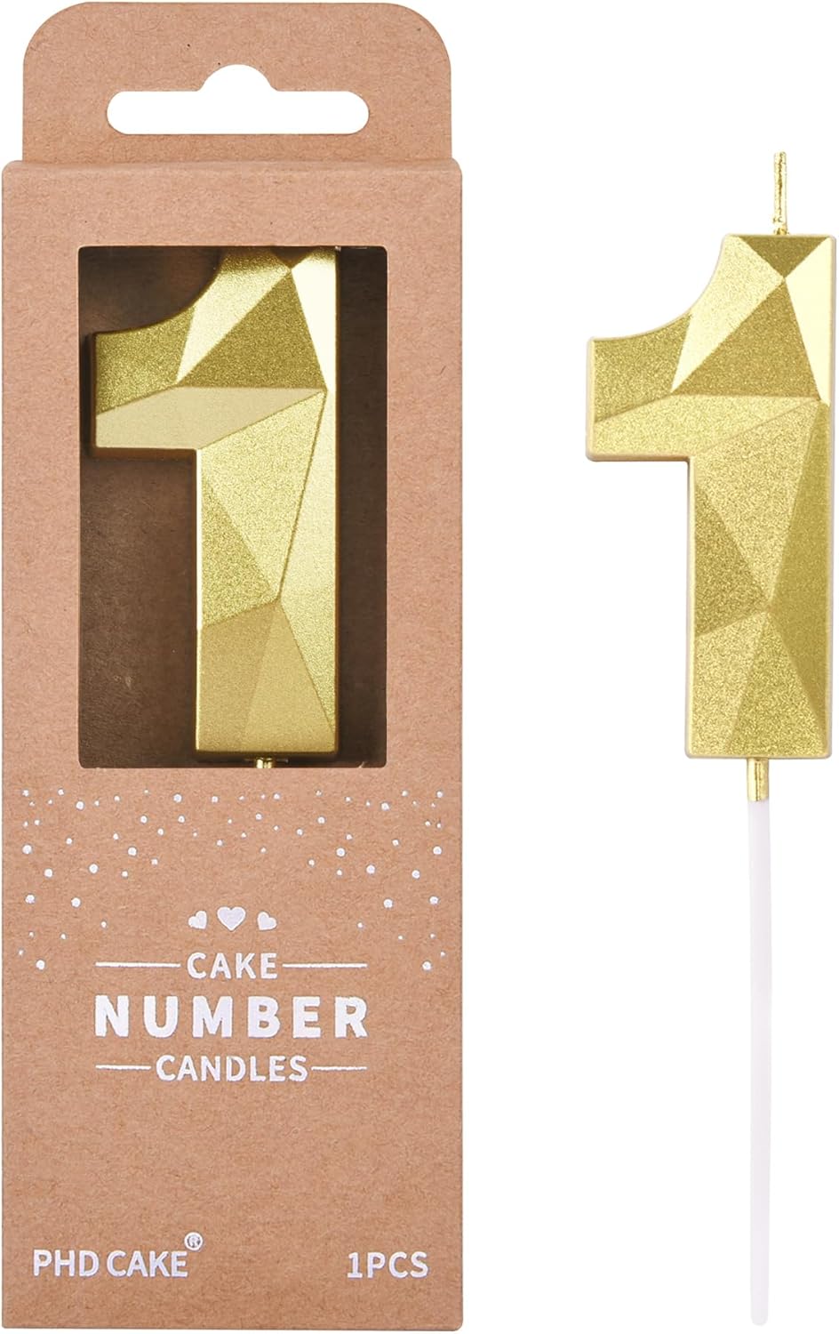 PHD CAKE 2.76 Inch Crystal Gold 1 Number Birthday Candles, Gold Number Candles, Cake Number
