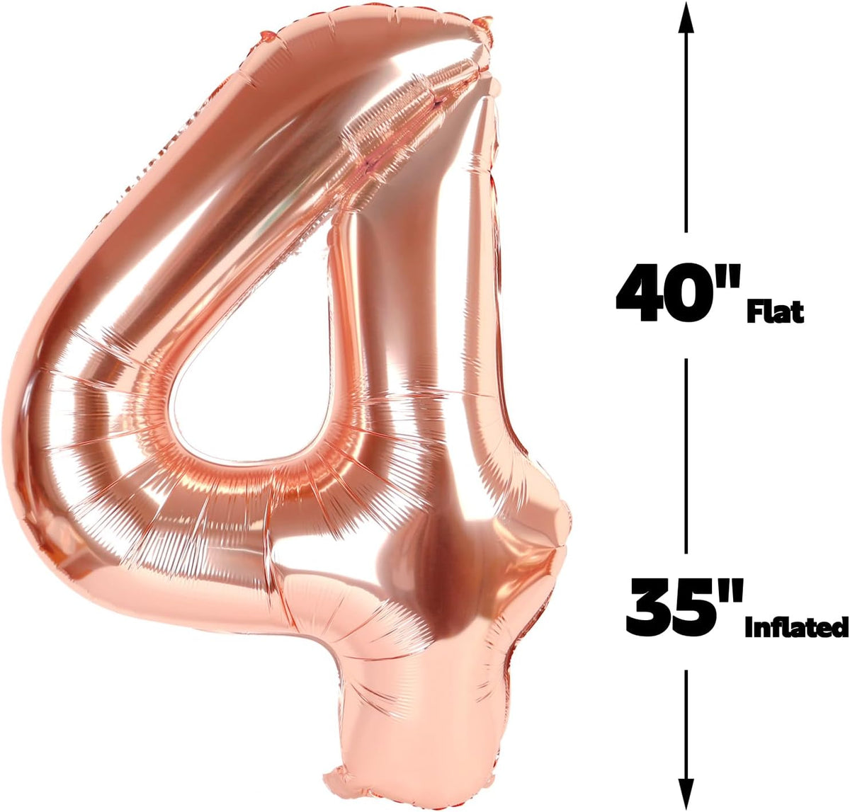 40 Inch Rose Gold Large Number 4 Balloons, Giant Foil Number Four 14 24 34 40 44 Balloons, Rose