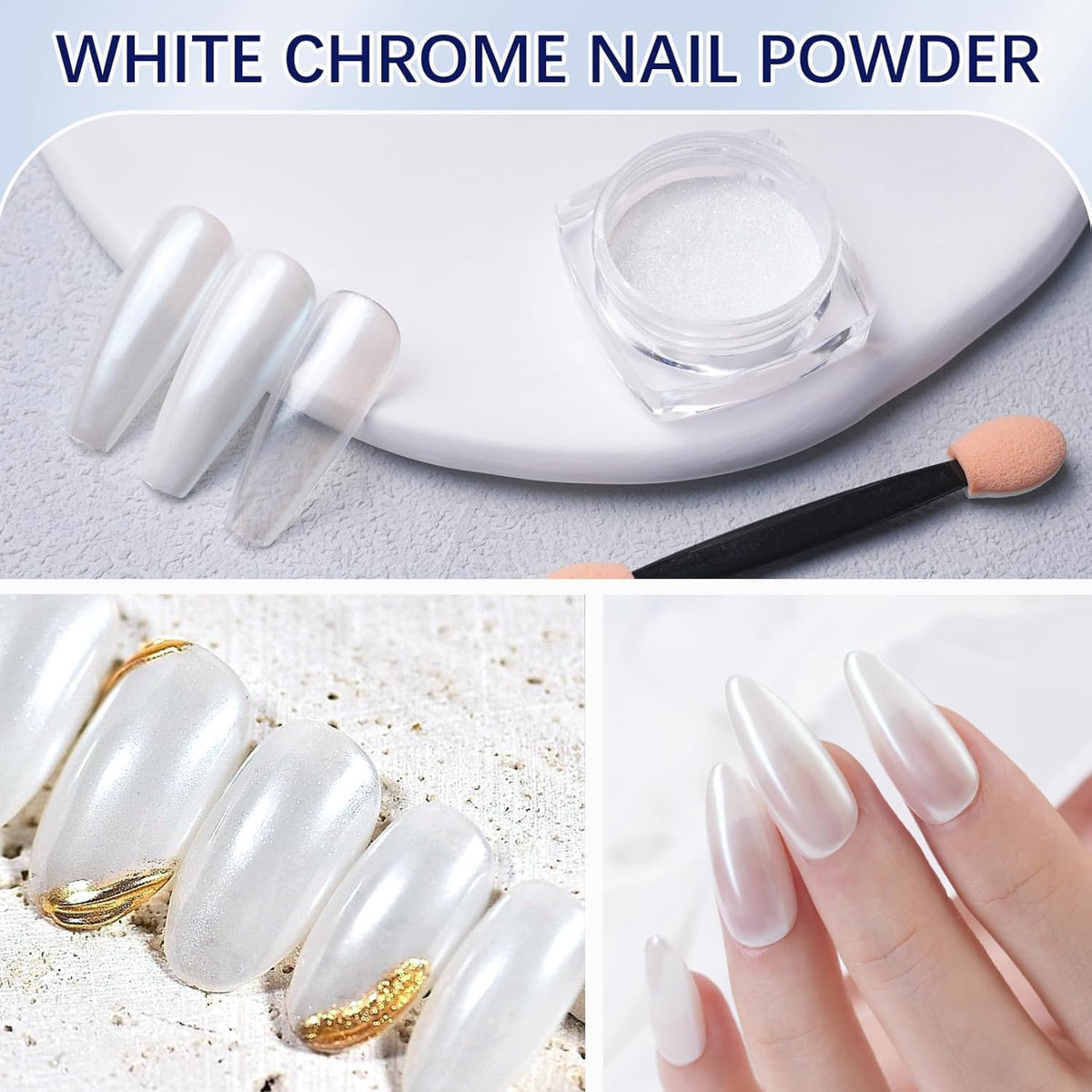 Pretty Diva White Pearl Chrome Nail Powder, Pearl Chrome Powder for Nail, Magic White Chrome Nail