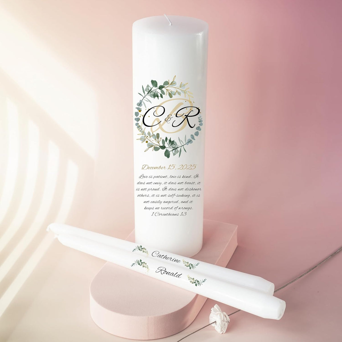Unity Candles for Wedding, Modern Unity Set, Custom and Personalized Pillar and Taper Candles with