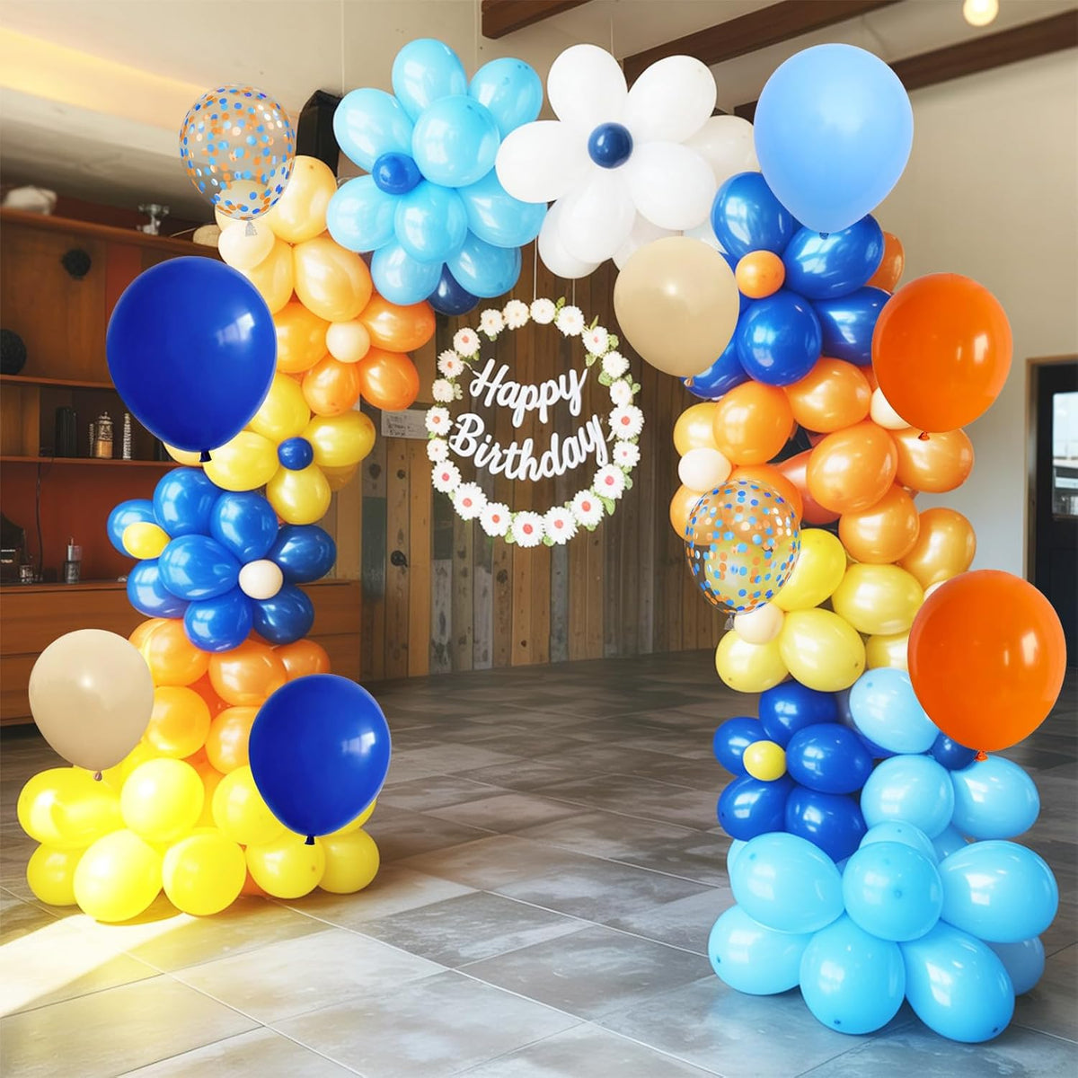 Blue and Orange Balloons Set, 50PCS 12 Inch Confetti Balloon Orange Dark Light Blue Apricot Nude