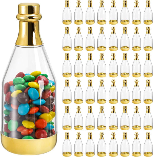 Frcctre 48 Pack Metallic Golden Mini Champagne Bottles, Plastic Champagne Candy Bottles Candy Jar