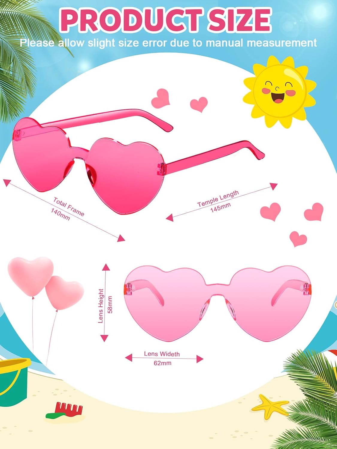 12 Pairs Heart Shaped Sunglasses for Women Kids Girls Colorful Glasses Fun Trendy Transparent Heart