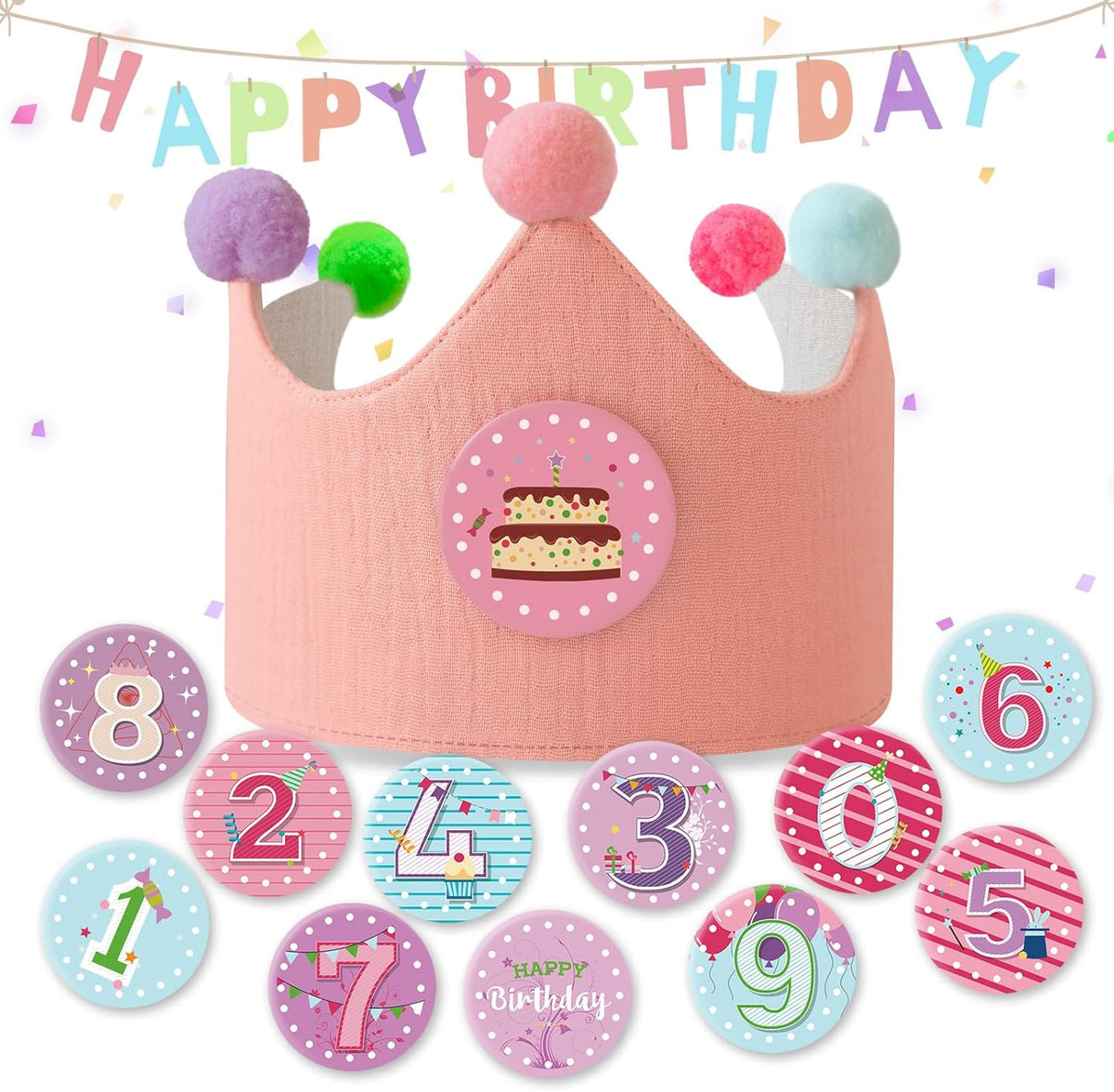 Reusable Birthday Crown with Numbers,Kids Birthday Hat Fabric Crown Pertain Kids Boy Toddler Girl