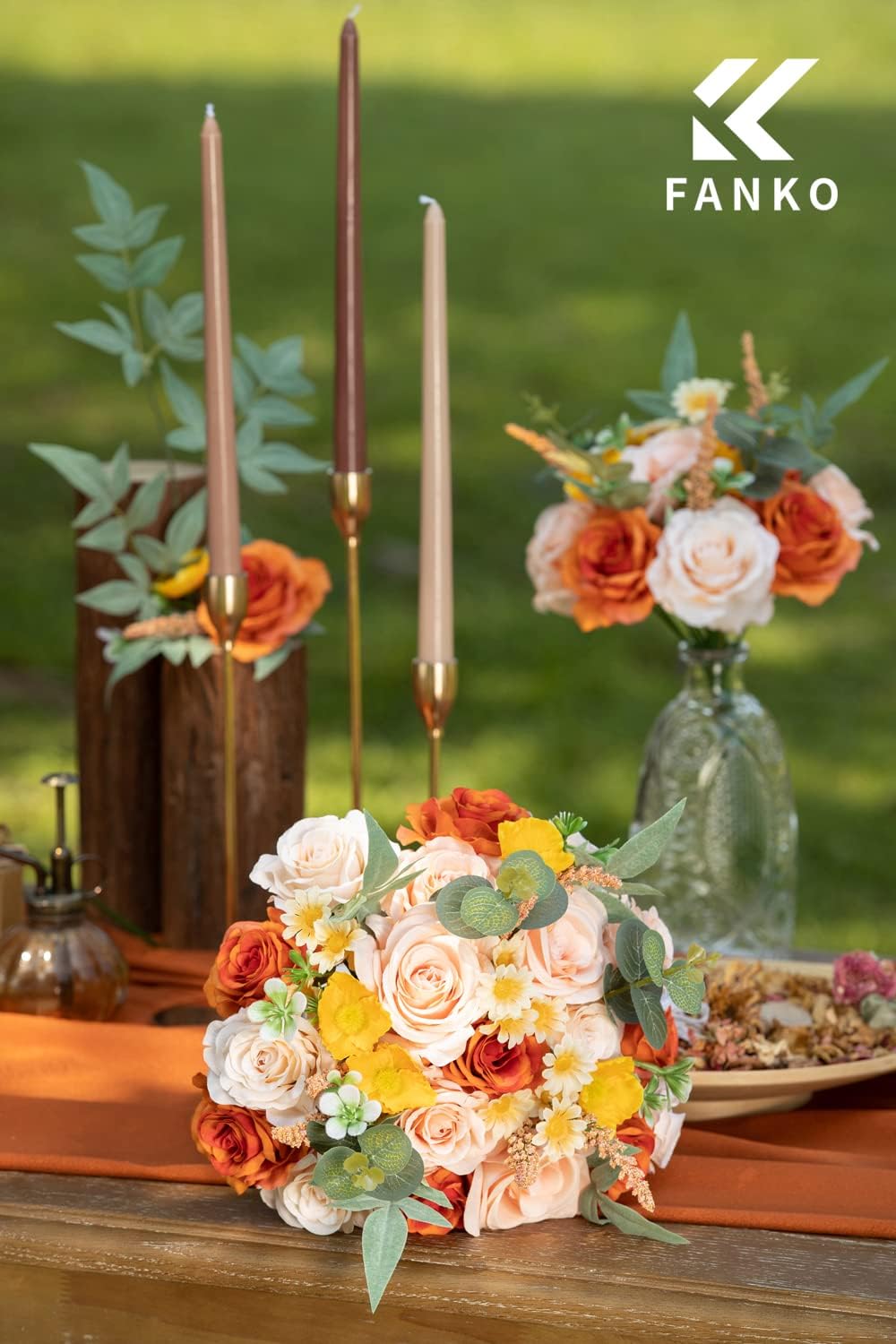 FANKO Rose Artificial Flowers Combo for DIY, Fake Orange Rose Artificial Silk Flowers with