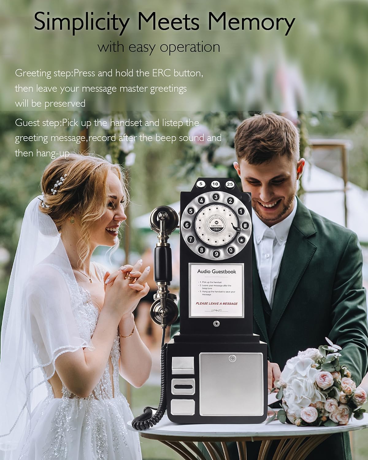 Audio Guest Book Wedding Phone with Vintage Design, Record Customized Audio Message Guest Book for