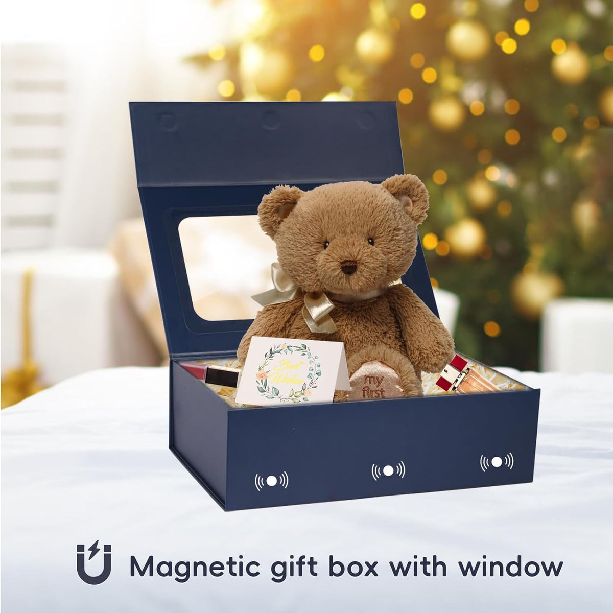 Blue Large Gift Boxes with Window, 13.5"x9"x4.3" Bridesmaid Boxe for Gift Giving,Birthday Gift Box
