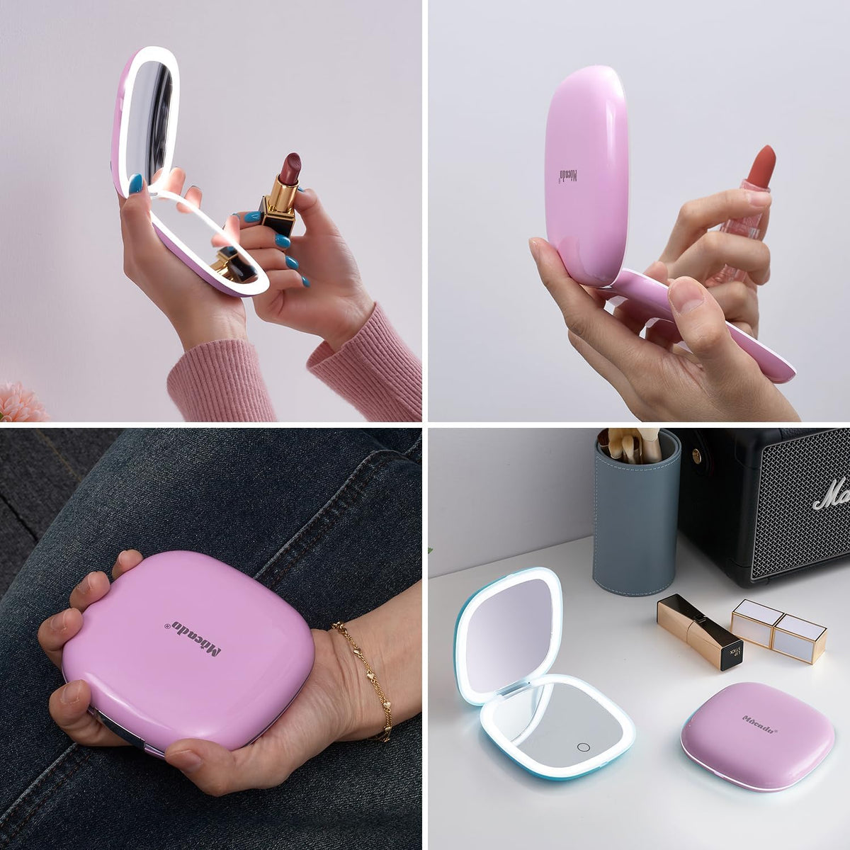 Mocado Compact LED Travel Makeup Mirror - 4 Inches 1X/10X Magnification Travel Mirror with Light