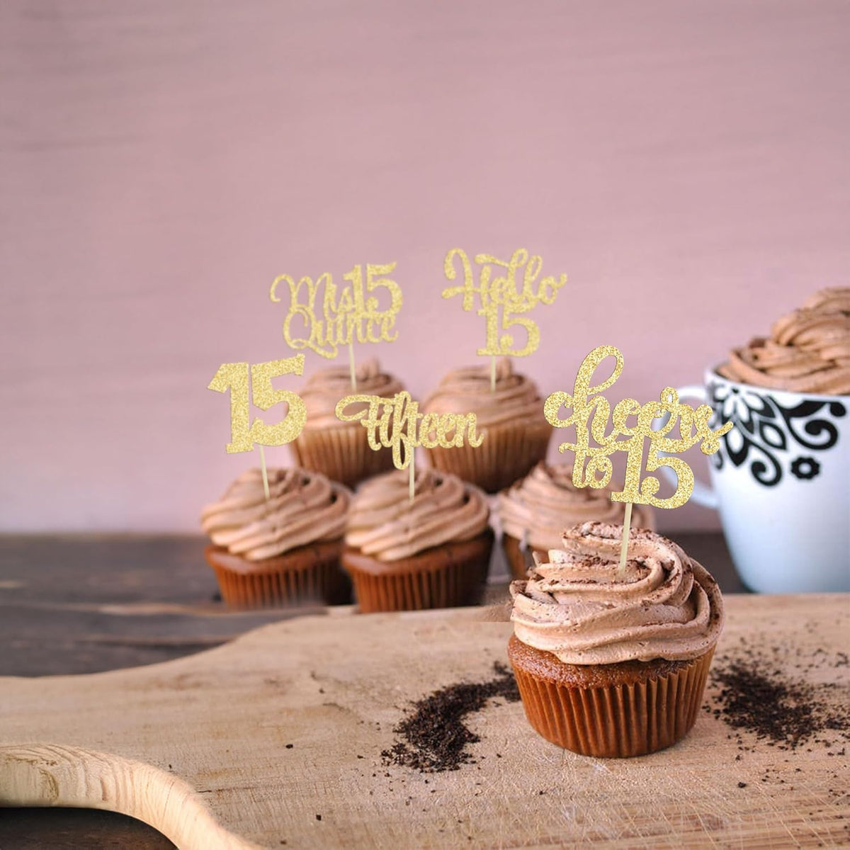 30Pcs 15th Birthday Cupcake Toppers Fifteen Cupcake Picks Cheers to 15 Years Old Mis Quince 15 Cake