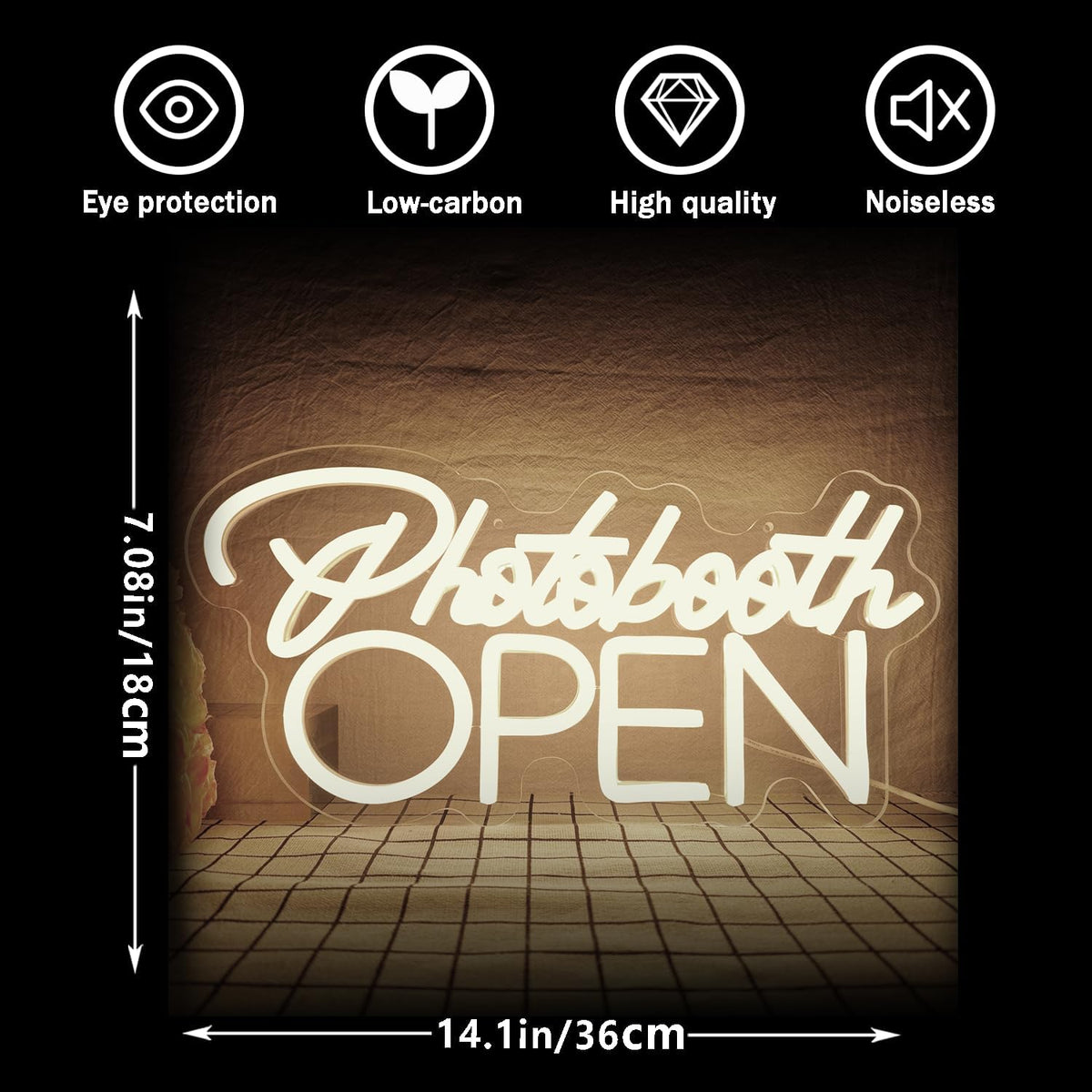 PhotoBooth Neon Sign for Wall Decor Dimmable Photobooth Neon light with USB Open Neon Light Office