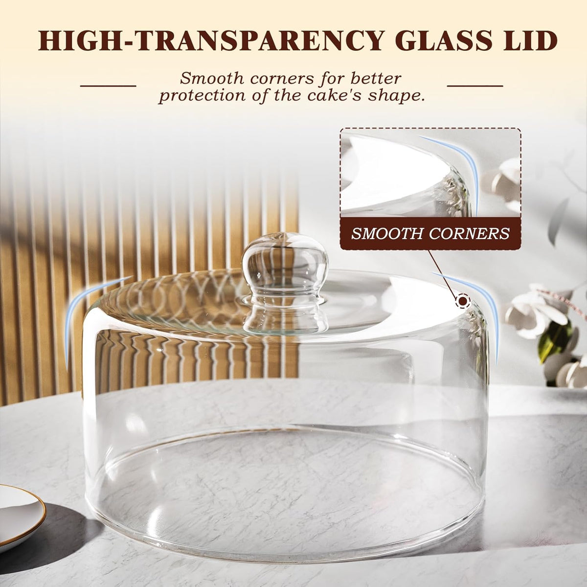 Acacia Wood Cake Stand with Lid, 12" Glass Cake Stand with Dome Cake Holder, 2-in-1 Dessert Table