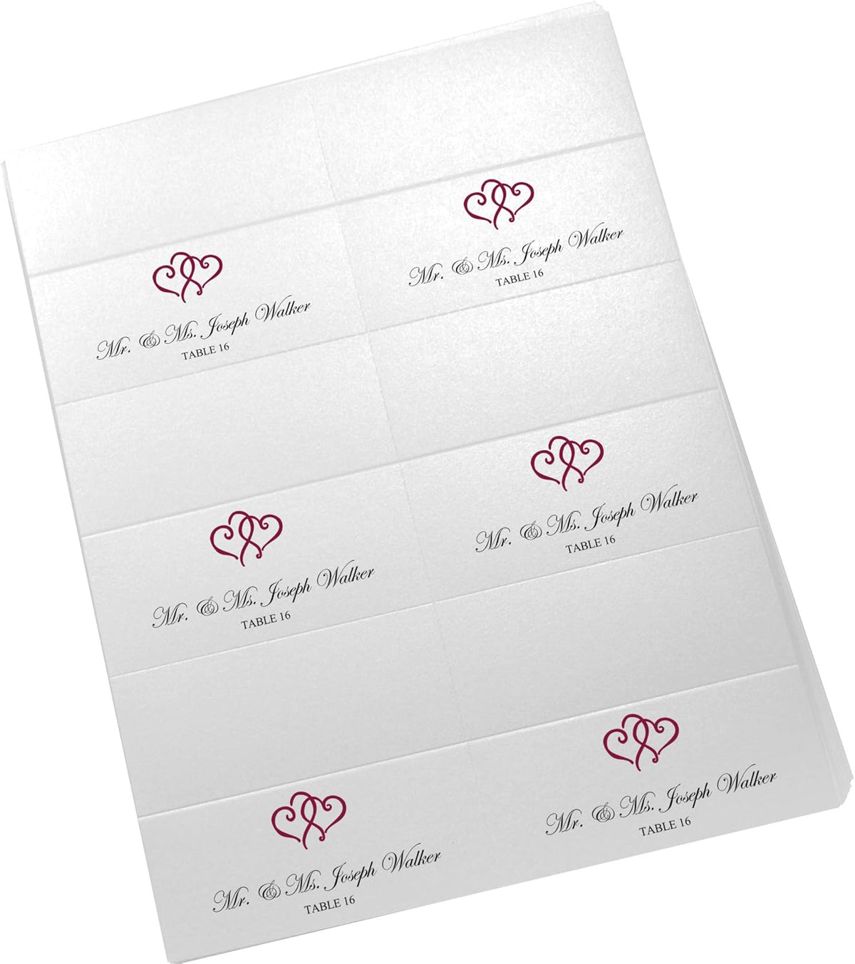 Linked Hearts Printable Place Cards, Burgundy (Choose Color), Set of 60 (10 Sheets), Laser & Inkjet