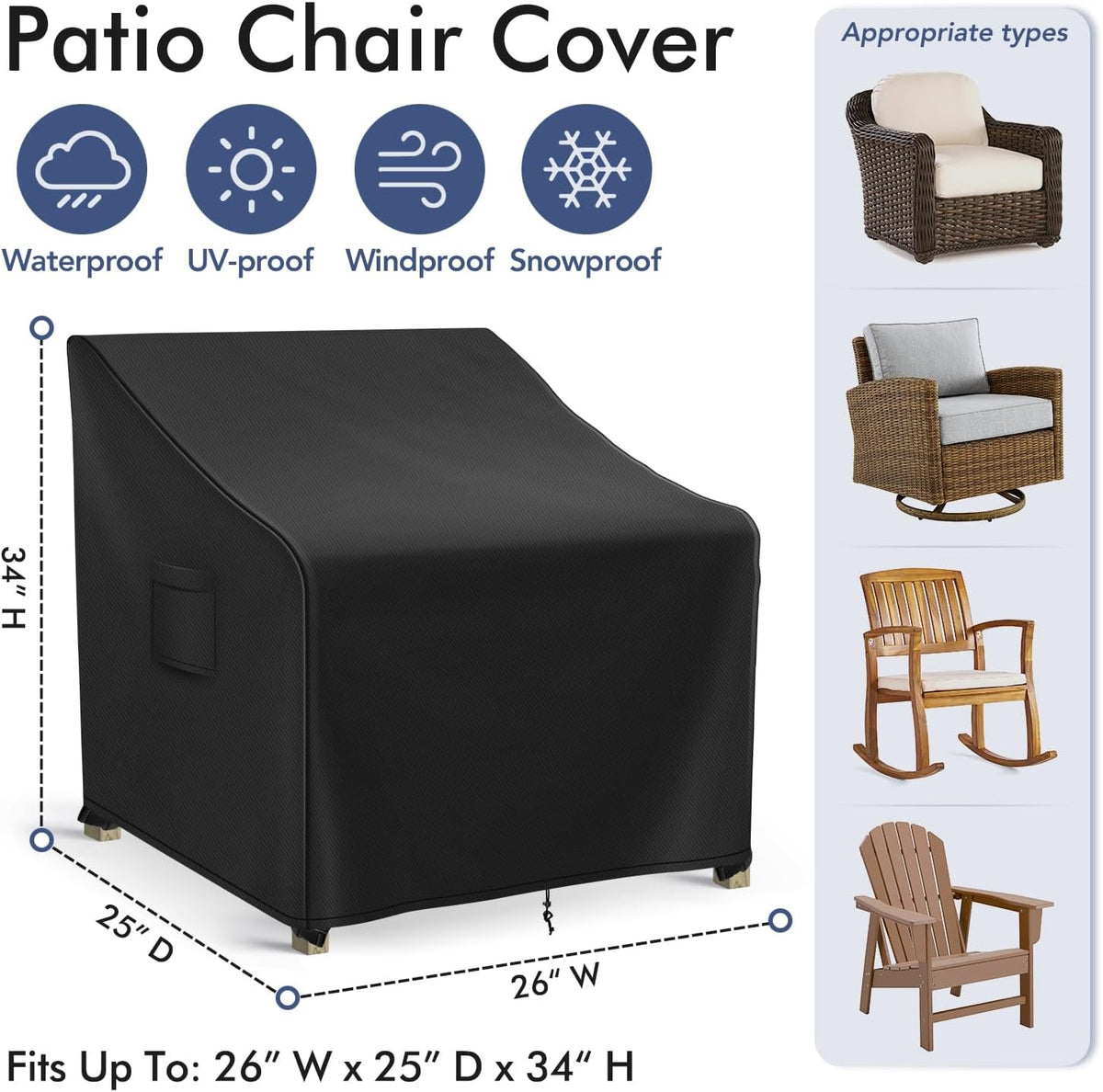 Patio Furniture Covers Waterproof for Chairs, Lawn Outdoor Chair Covers 2 Pack, Patio Chair Covers