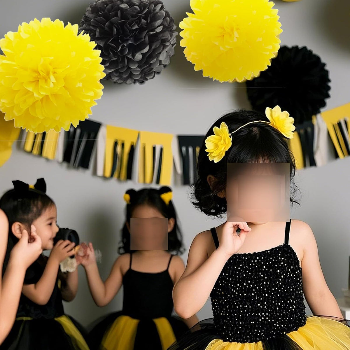 Capesaro Black and Yellow Tissue Paper Pom Poms, 15PCS Tissue Paper Flowers for Birthday Party