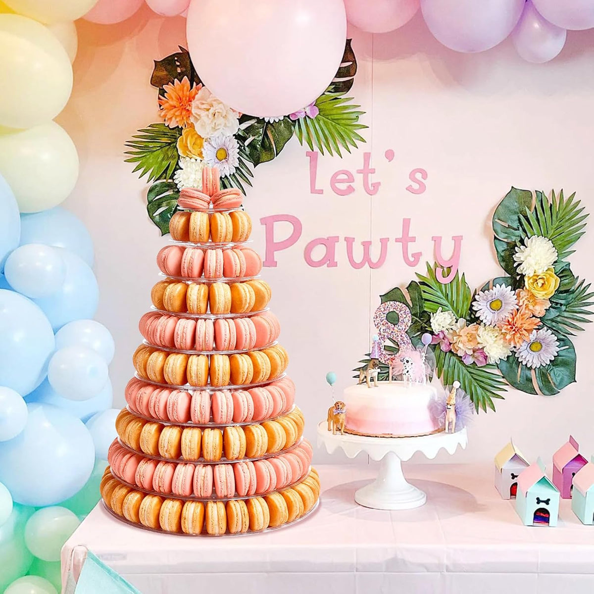 Macaron Tower Stand for Wedding Birthday Party, 4" - 13" Transparent Plastic Round Macaron Tower