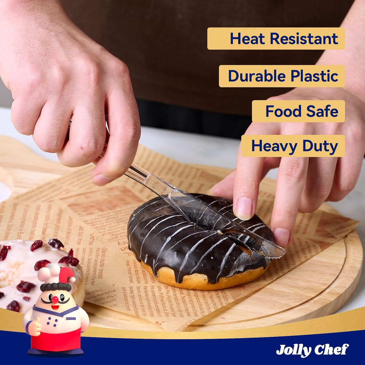 JOLLY CHEF 300 Count Clear Plastic Knives Heavy Duty, 7.7" Heat Resistant Solid and Durable Plastic