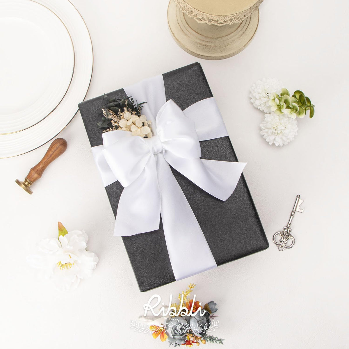 Ribbli White Double Faced Satin Ribbon, 2” x Continuous 10 Yards,Use for Bows Bouquet,Gift