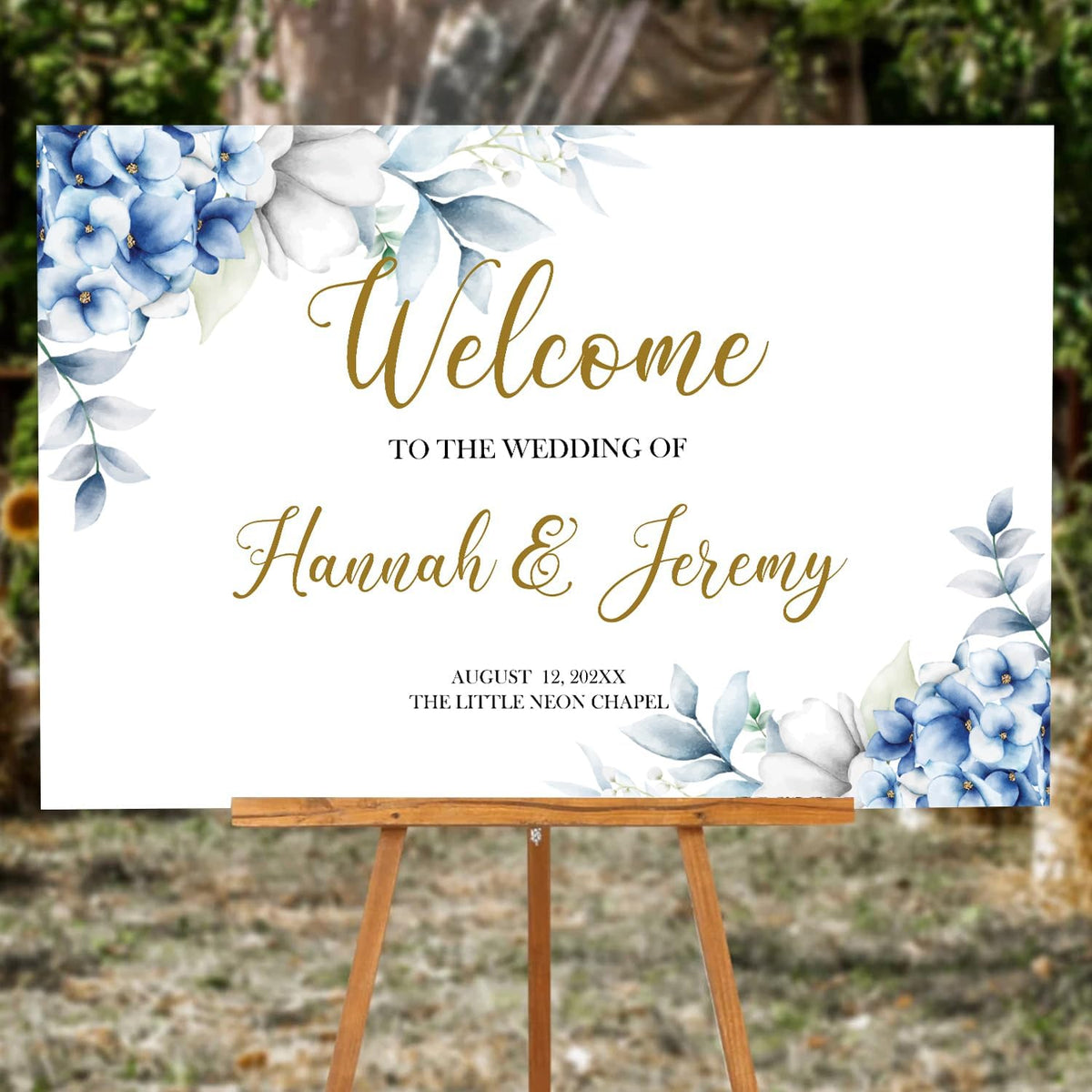 Dusty Blue Wedding Welcome Sign, Editable Floral Template, Printable Ceremony Signage, Elegant