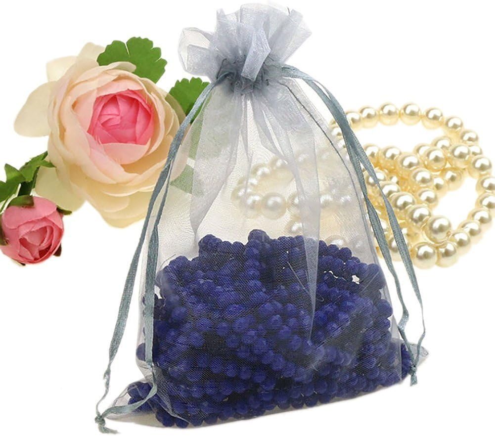 Wudygirl 100pcs Sheer Grey Organza Bags 5 x 7 Inch with Drawstring Transparent Jewelry Pouches