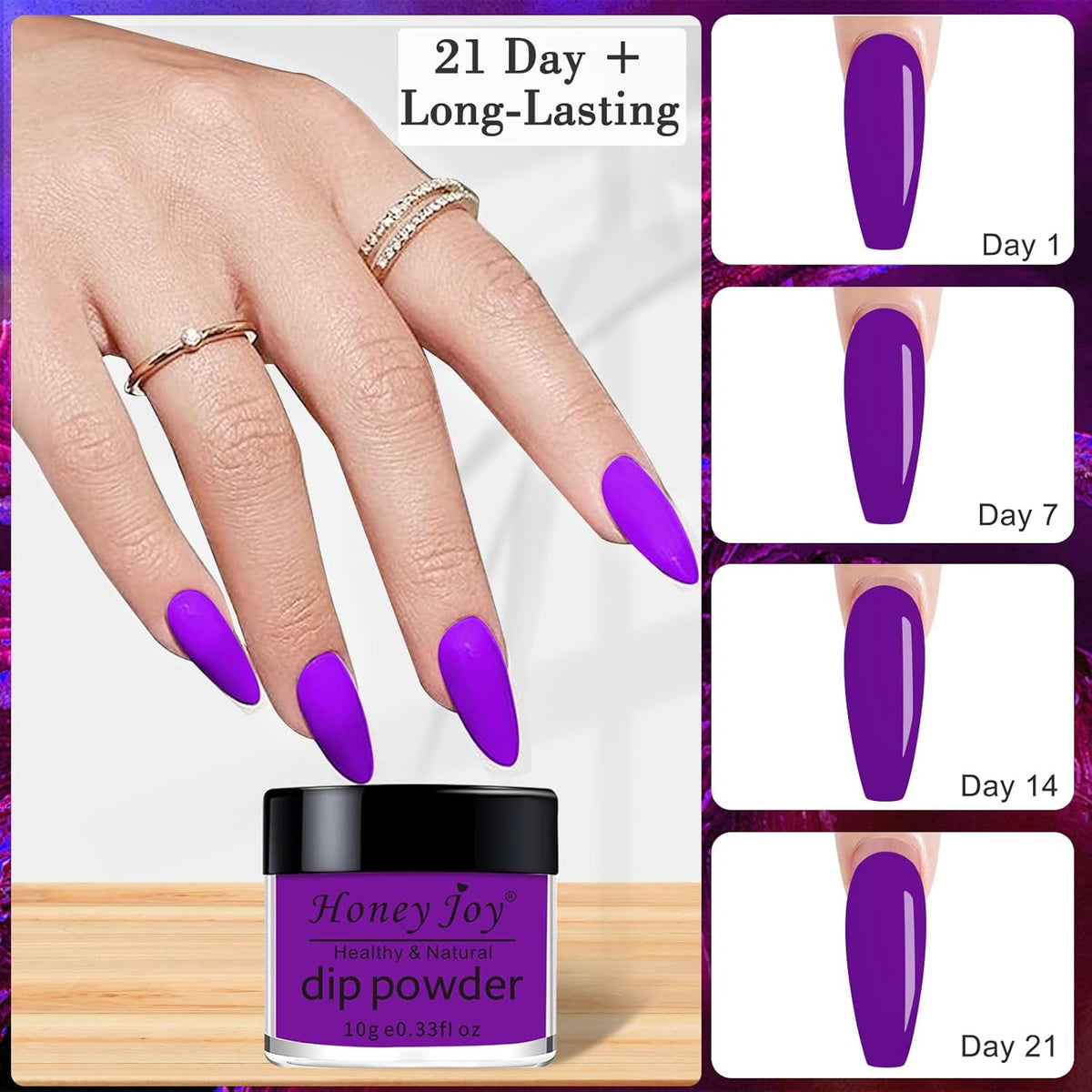 Honey Joy Dip Powder Nail Kit Starter, 4 Colors Glow in Dark Neon Dipping Powder Liquid Set for