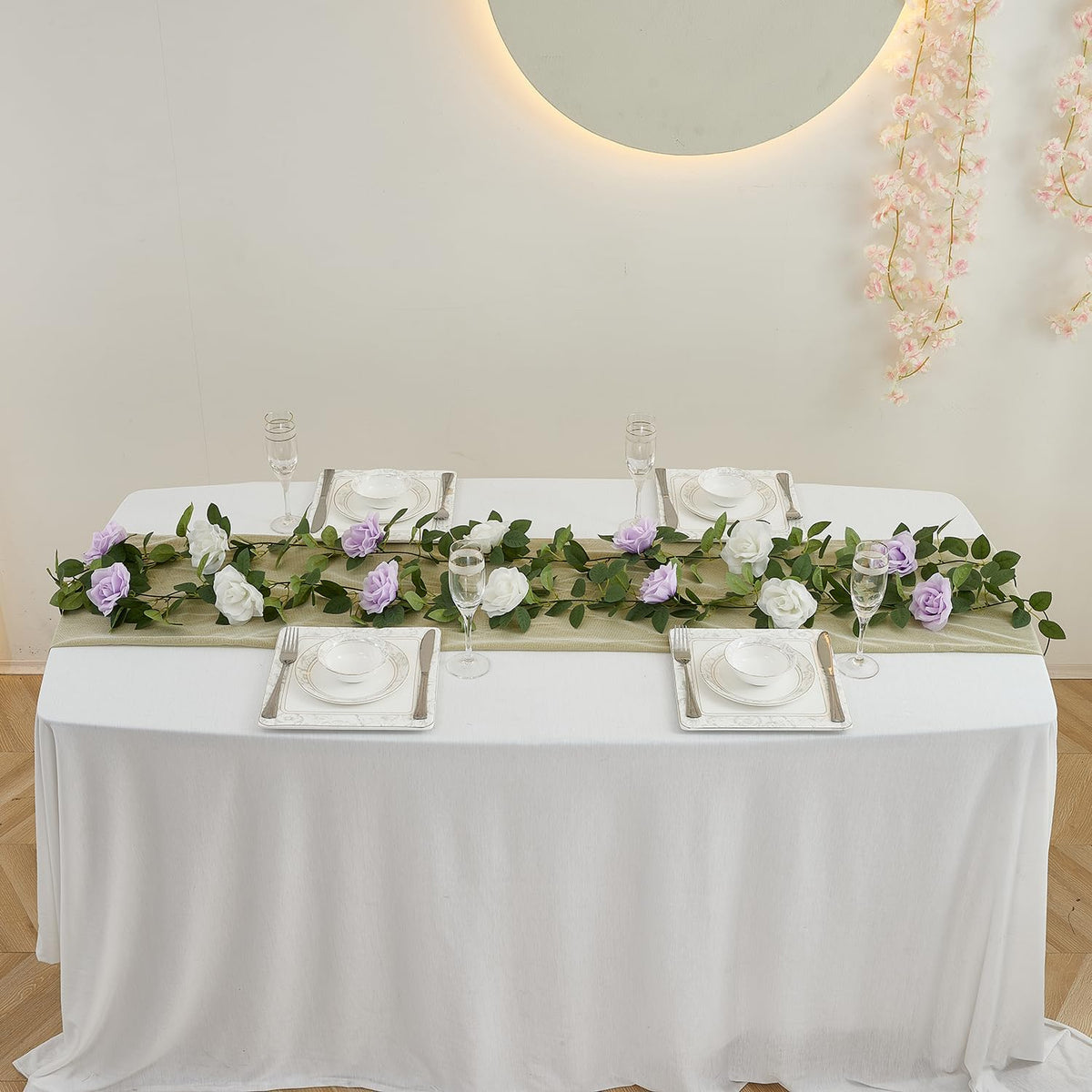 Lavender Artificial Rose Garlands Rose Vines Leaves Banners Hanging Floral Garland Fake Rose Flower
