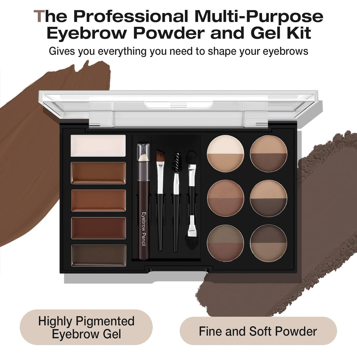 Eyebrow Powder Palette Set - 12 Colors, 5 Mascaras, 4 Stencils, Brush & Pencil, Volumizing Gel for