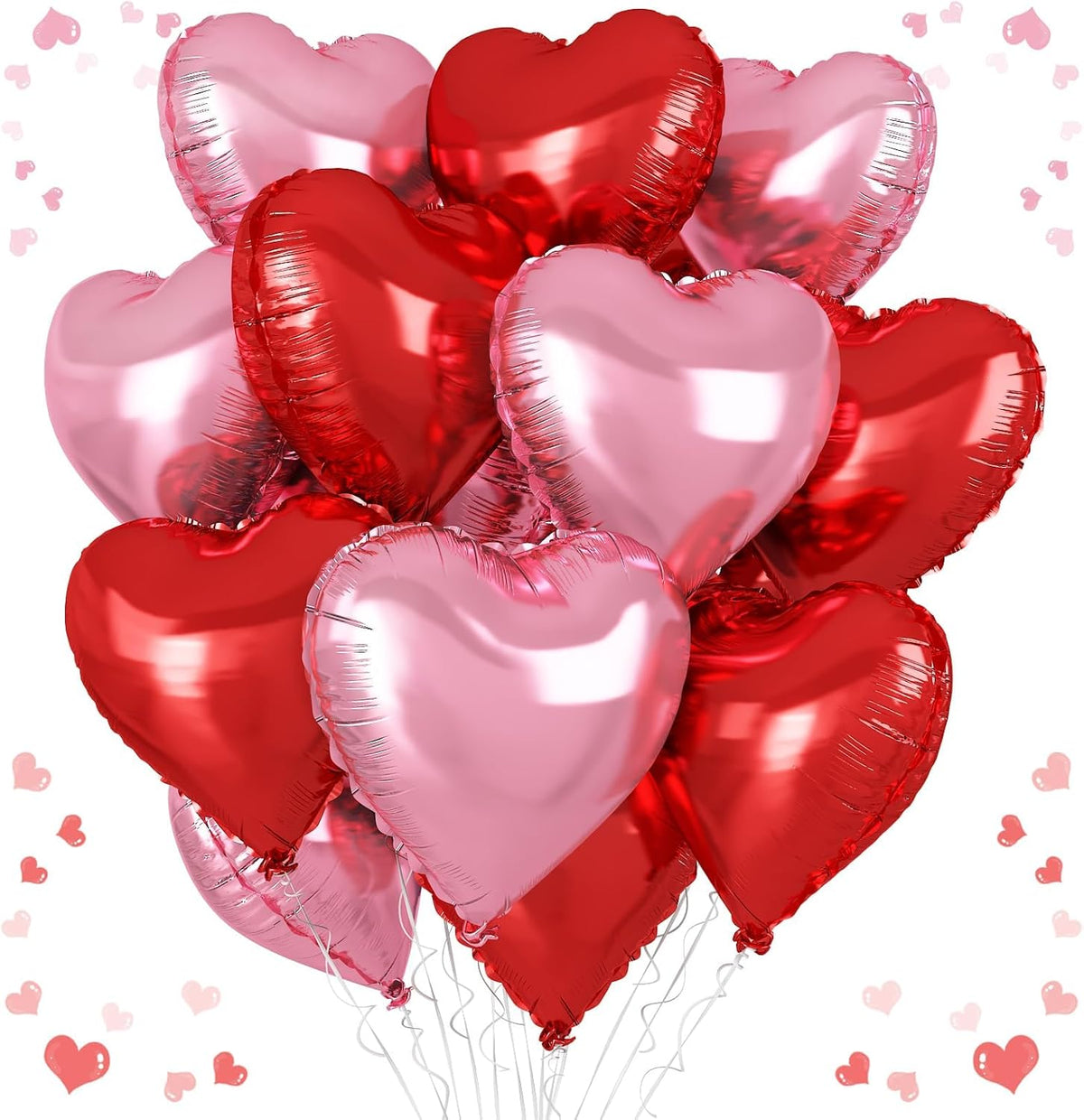 Pink Red Heart Balloons, 18 Inch Light Heart Foil Shape Balloon, 12PCS Pearl Red Pink Helium Foil