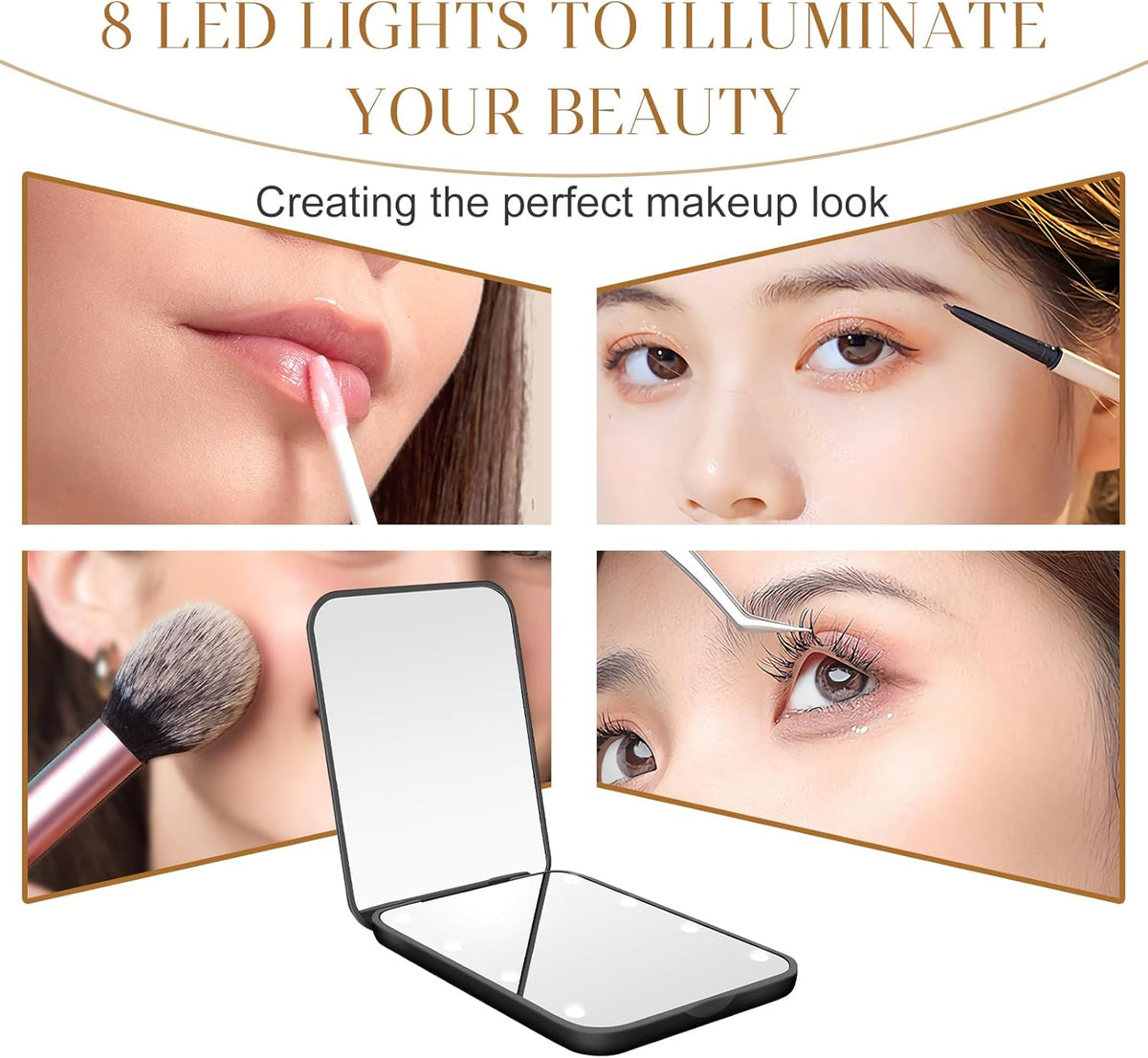 Compact Mirror, 1X/3X Magnification LED Pocket Mirror with Nternal BIattery, Pink Mini Mirror for