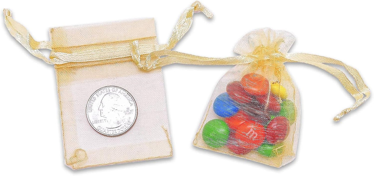 TheDisplayGuys 48-Pack 2" x 2-3/4" Gold Sheer Organza Gift Bags with Drawstring, Jewelry Candy
