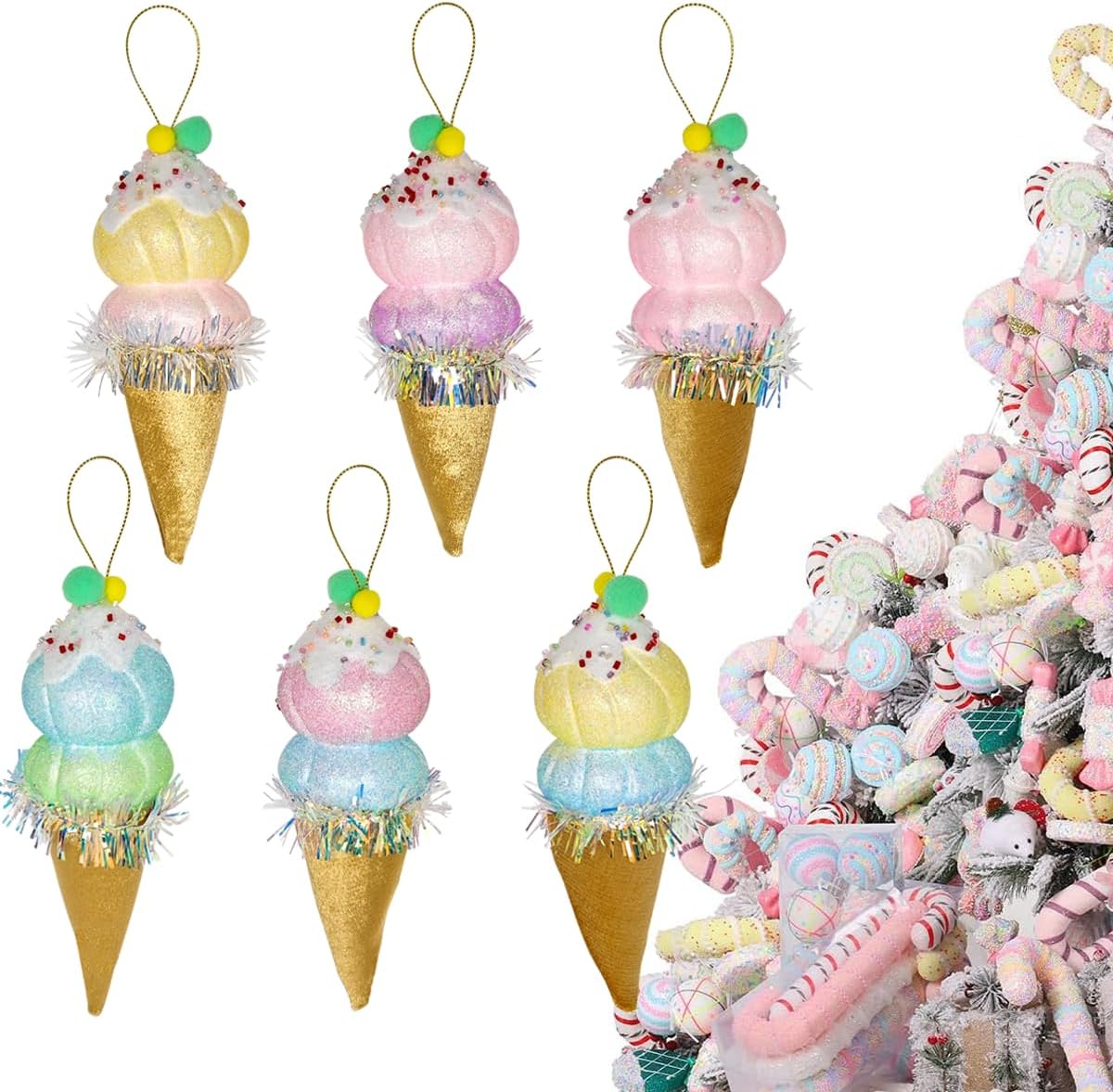 LANGXUN 6pcs Ice Cream Candy Land 2025 Xmas Birthday Party Suppiles Decoration, Hanging Candy Cane