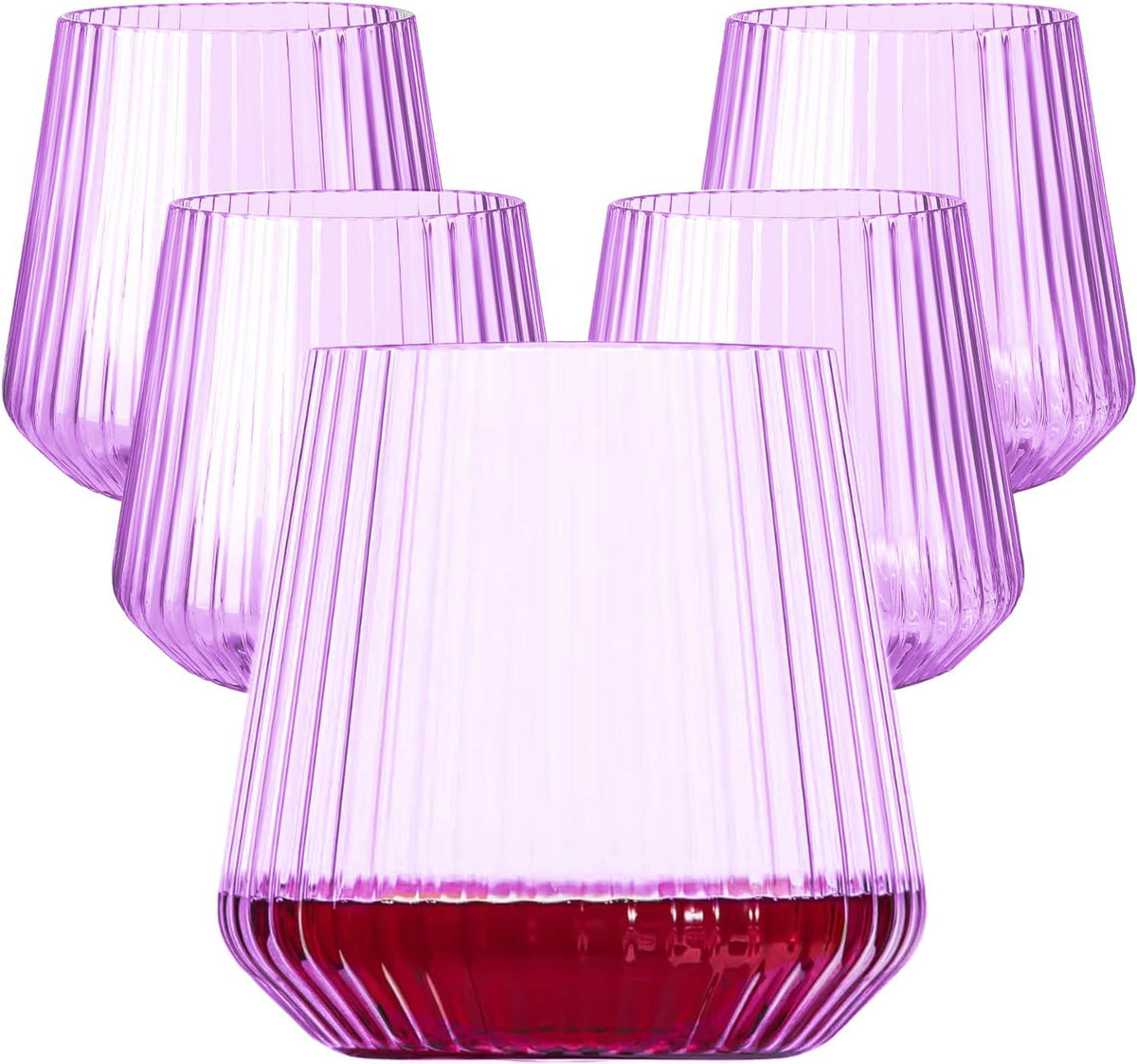 40 Pack Plastic Ribbed Wine Glasses, 14Oz Origami Disposable Wine Glasses Unbreakable Clear Plastic
