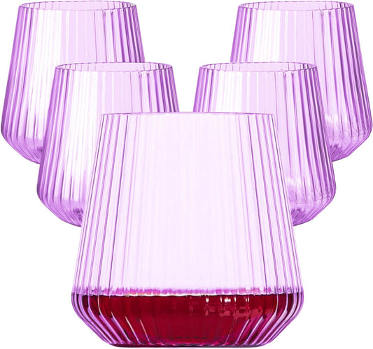 40 Pack Plastic Ribbed Wine Glasses, 14Oz Origami Disposable Wine Glasses Unbreakable Clear Plastic