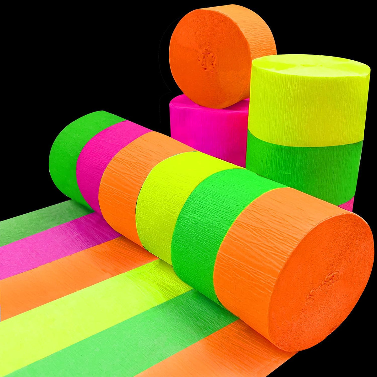 400 feet Glow Party Neon Streamer Decorations Glow Crepe Paper Streamers UV Reactive Fluorescent