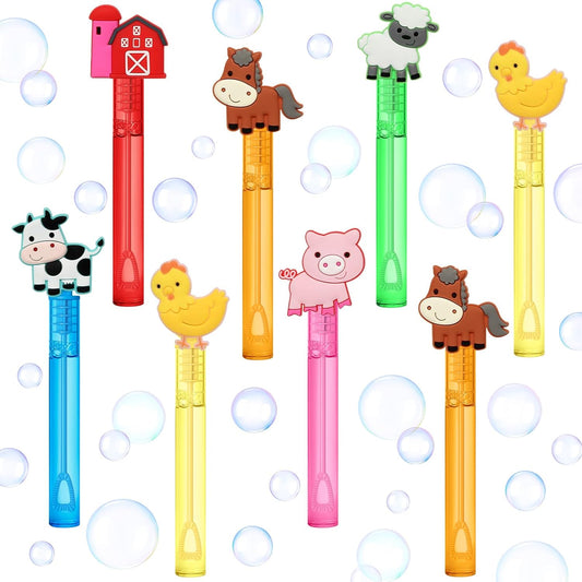 24 Farm Animal Party Favors Bubble Wands for Kids, Chicken Sheep Horse Cow Pig Mini Bubbles Wand