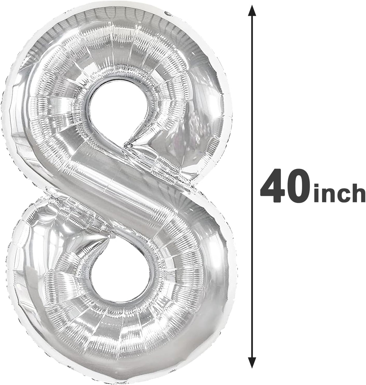 Silver Foil Number 8 Balloon 40 Inch, Helium Mylar Eight Number 8 18 28 38 48 58 80 88 Birthday