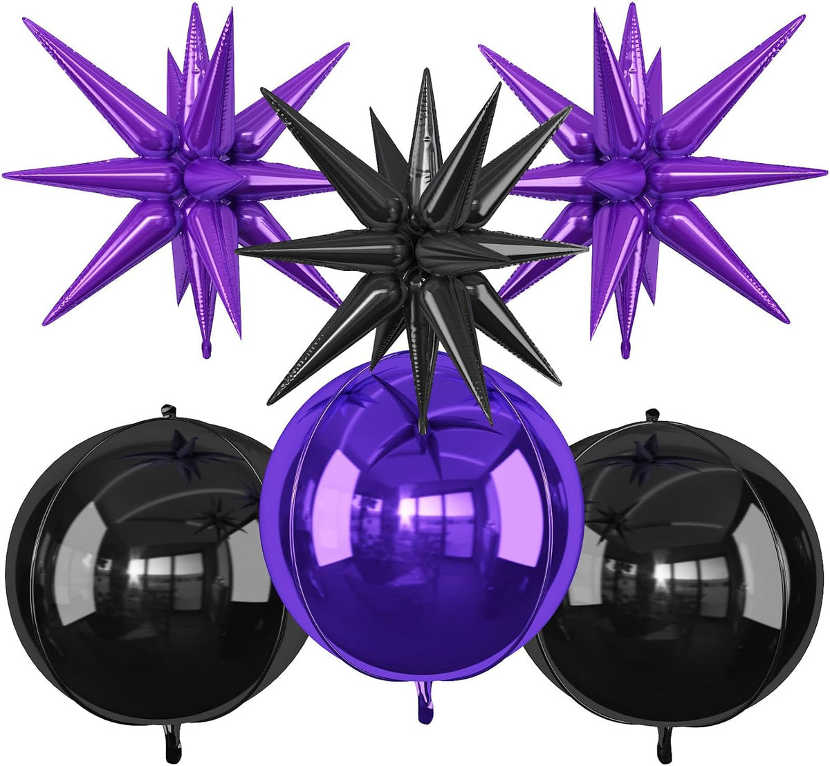 6Pcs Black Purple Foil Balloons,22Inch Purple Black 4D Round Ball Balloon and Explosion Star