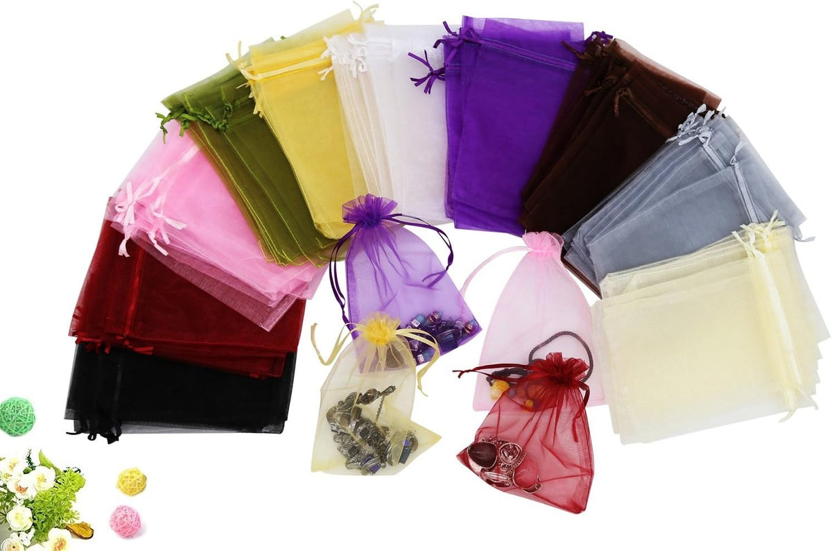 Wudygirl 100 PCS Drawstring Organza Bags 5X7 inches Jewelry Pouches Wedding Baby Shower Party Candy