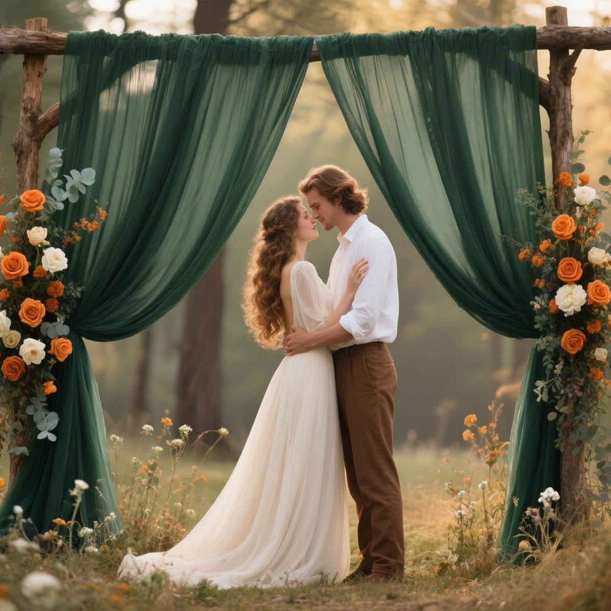 VOK Dark Green Wedding Arch Draping Fabric Chiffon Fabric, 29in x 18Ft 2 Panels Sheer Chiffon