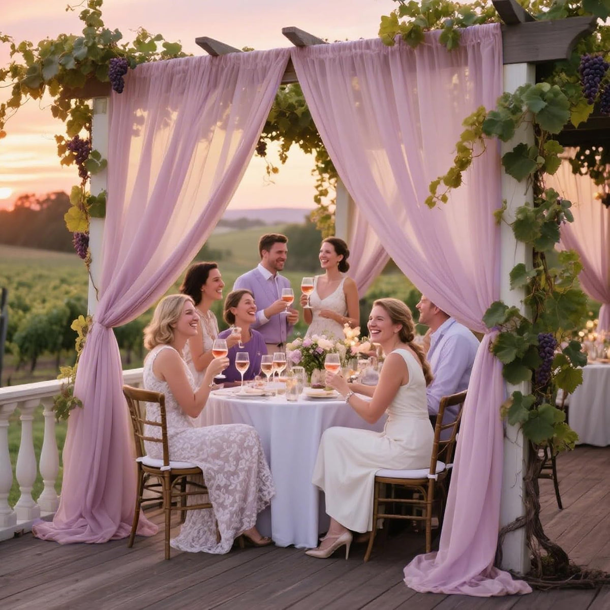 VOK Wedding Arch Draping Fabric Chiffon Fabric, 29in x 18Ft 2 Panels Sheer Chiffon Outdoor Curtain
