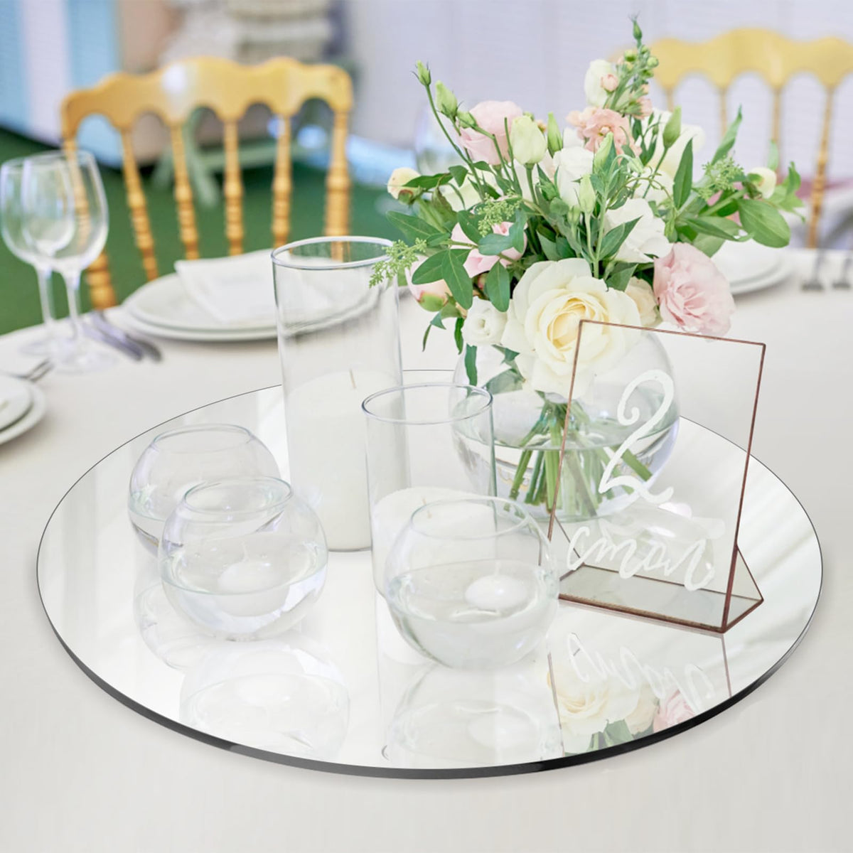 Seelenruhe 12" Round Mirrors for Centerpieces for Tables, Round Mirrors Trays Plates for