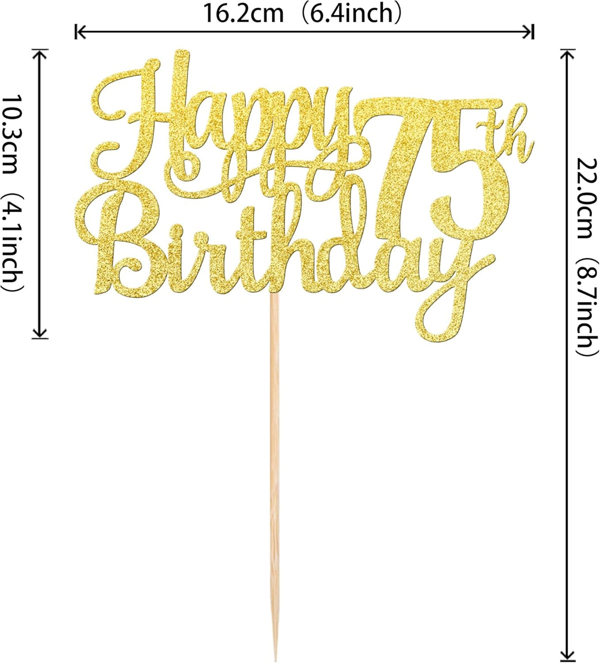 1 PCS Happy 75th Birthday Cake Topper Gold Glitter Cheers to 75 Years Birthday Cake Pick 75