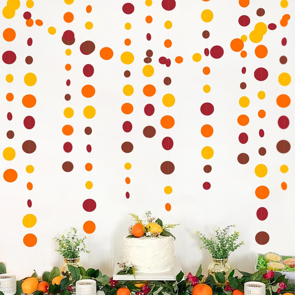 46Ft Fall Party Decorations Polka Dots Garlands Orange Yellow Burgundy Brown Hanging Paper Circle