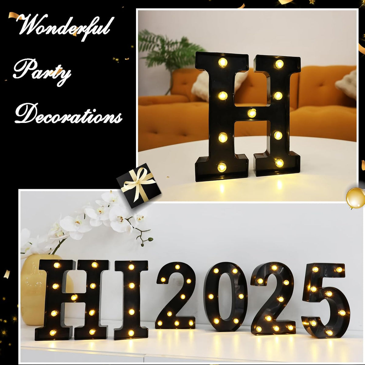 Led Marquee Letters, 8.58 Inch Black Light Up Letters, Small Led Letter Lights, Battery Powered