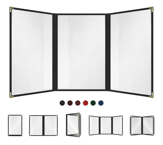 Goodsmart Restaurant Menu Covers – 25 Pack Black 6-View Trifold 8.5" x 14", Side-Loading Vinyl &