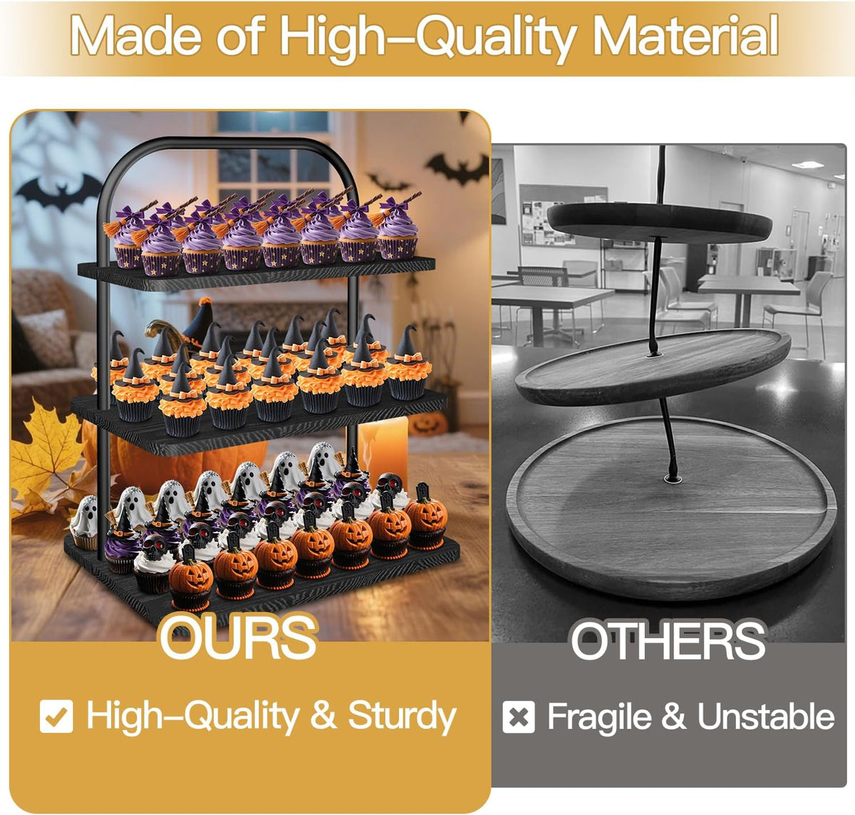 Cupcake Stand, 3 Tier Halloween Cupcake Stand for 50 Cupcakes Rustic Cupcake Display Stand Large