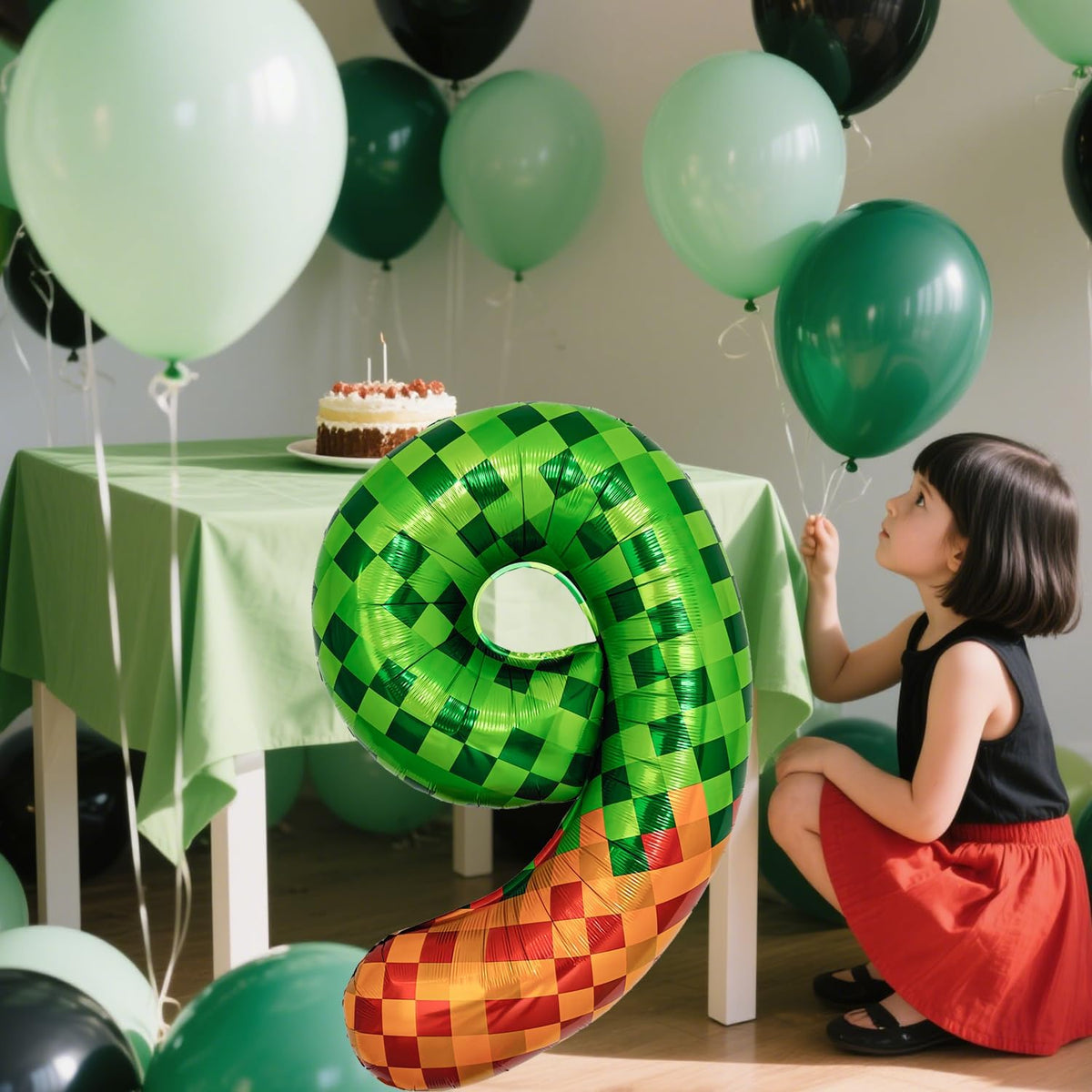 Pixel & TNT Theme 40in Giant Number Balloons - Foil Mylar Birthday Party Decorations for Kids