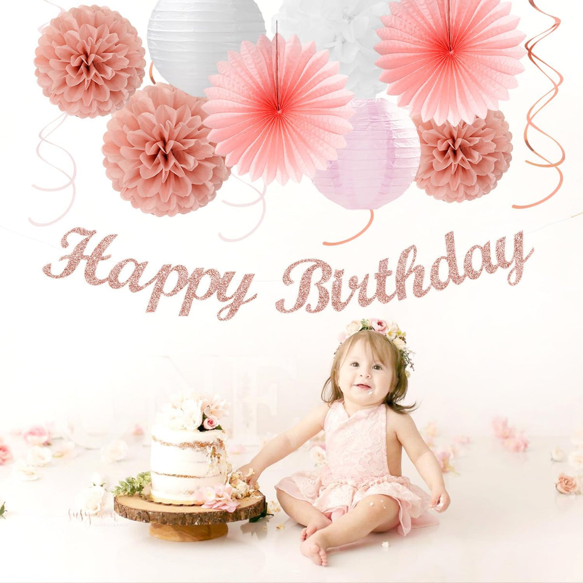 Rose-Gold Pink-White Happy Birthday Party-Decorations - 31pcs Sweet First 16 18th 21st Women Girls