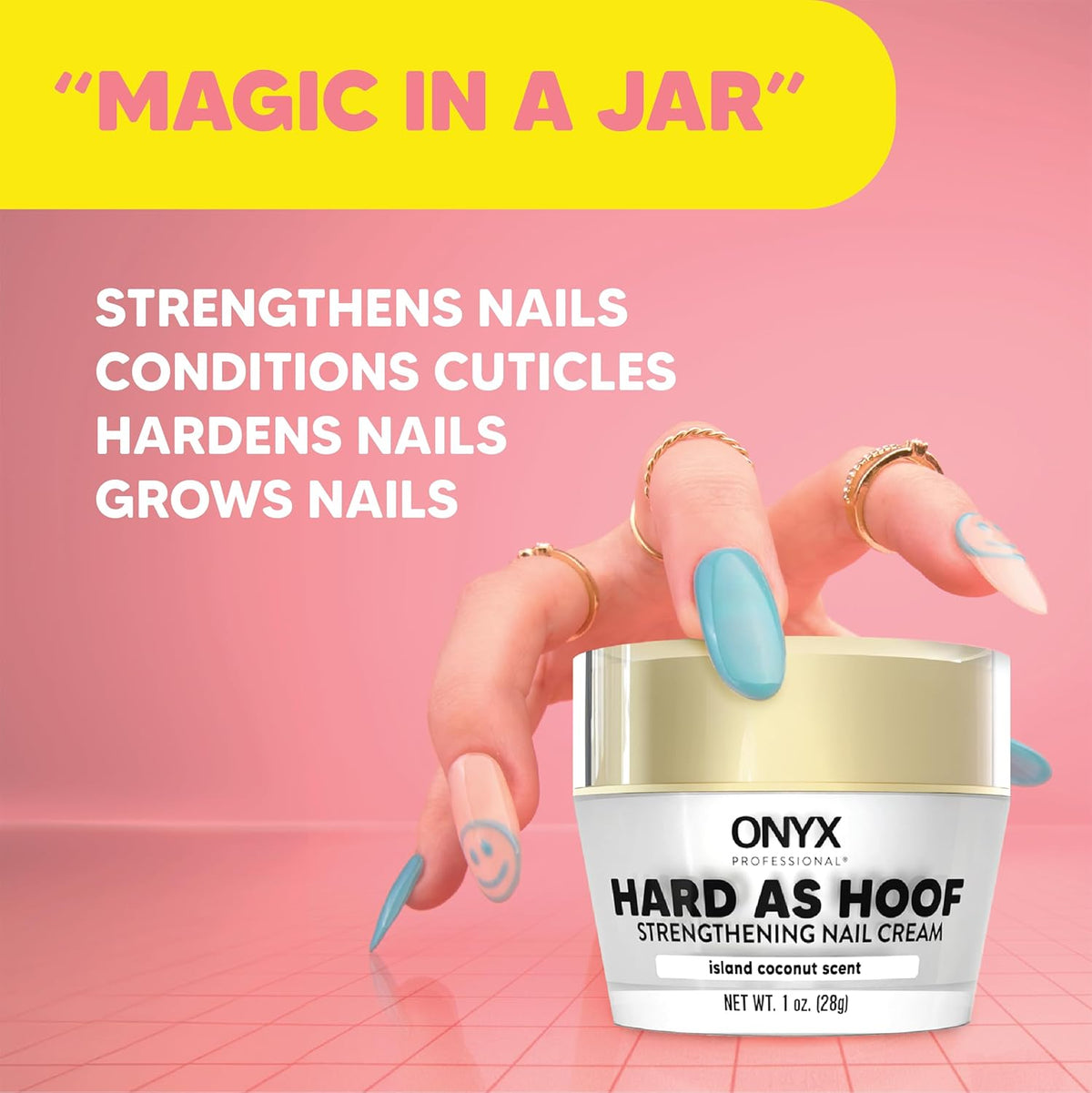 Onyx Professional Hard as Hoof Nail Strengthening Cream, Coconut Scent - Nail Growth and