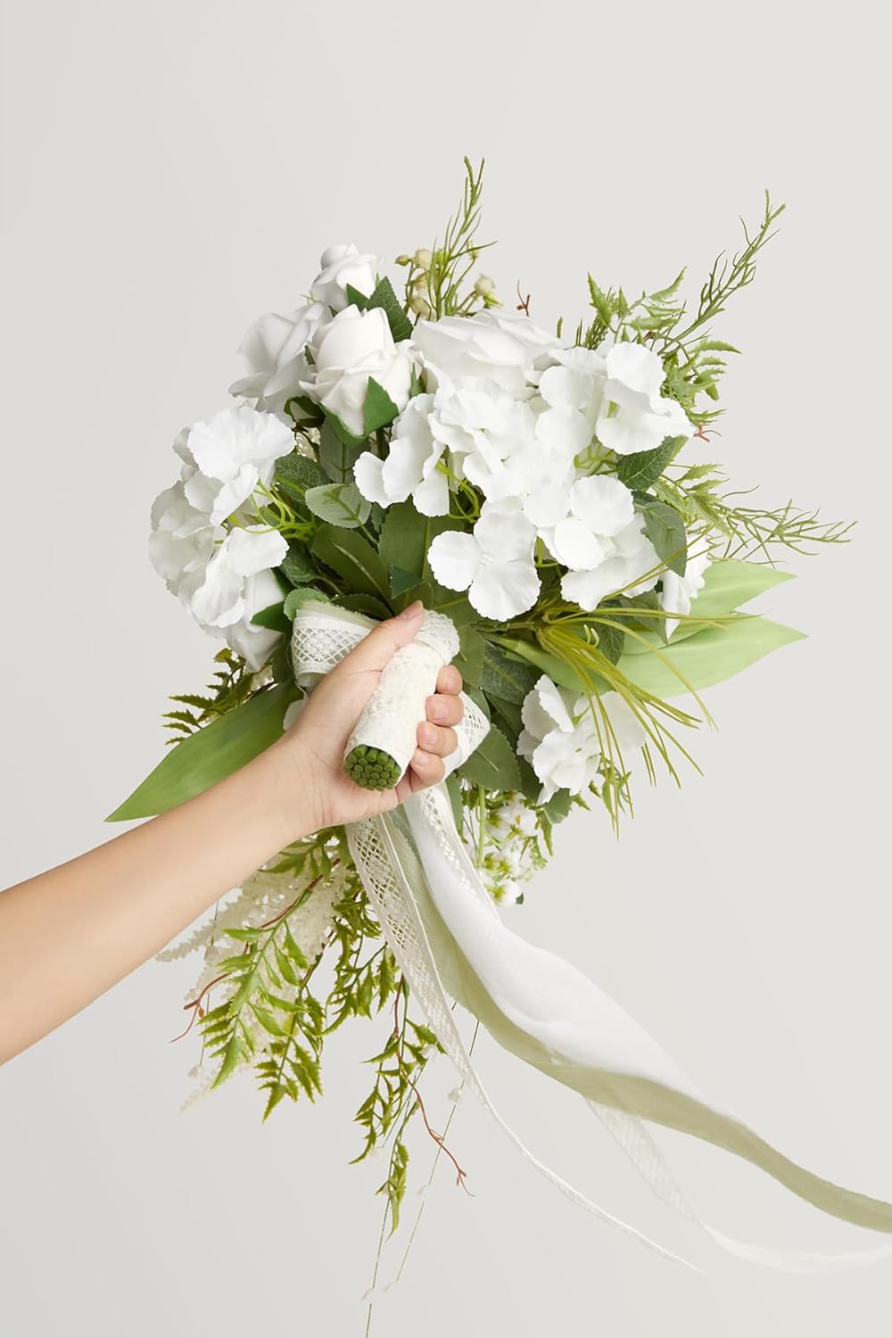 Ling's moment White Green Bridal Bouquet for Bride, White Green Wedding Bouquets for Bride, 13 Inch
