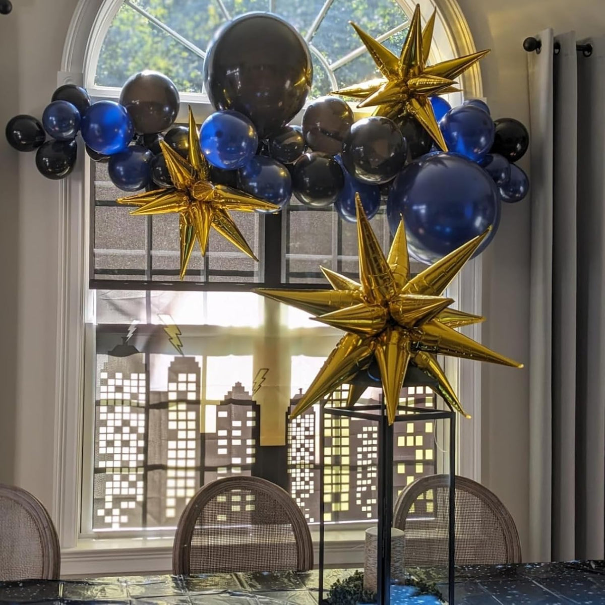 Purple Gold Star Balloons Foil 12pcs, 27/22 In Star Explosion Balloons, Large Spike Mylar Cone